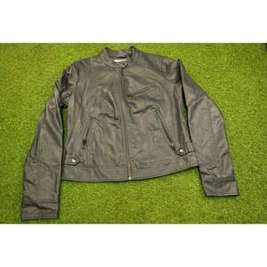 A New Day Motorcycle Jacket Womens Small Black Faux‎ Leather Racing Full Zip